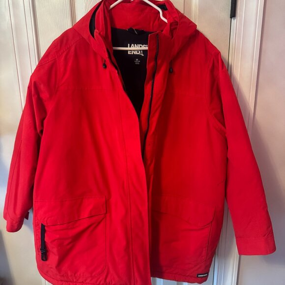 Lands End 3X Lined, Hooded Jacket, Red - Picture 1 of 3